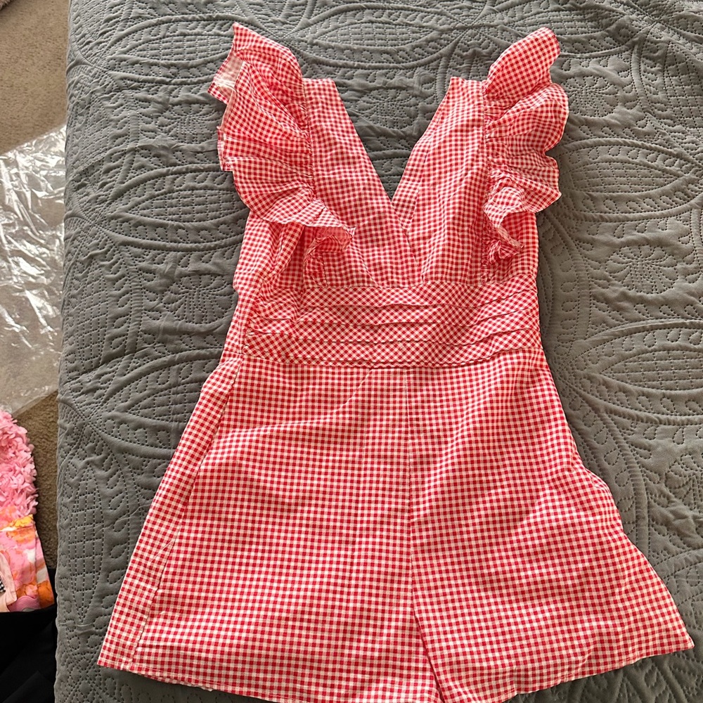 Gingham Ruffle Sleeve Romper